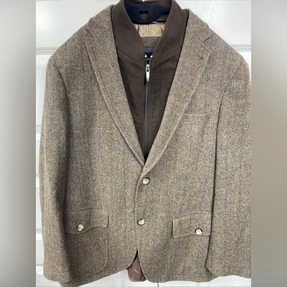 Barutti Blazer Sports Coat 100 Virgin Wool Removable Zip Lining 36S Herringbone